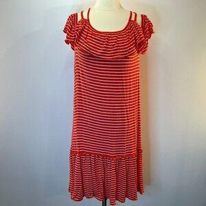 MAX STUDIO Fiesta Orange/Ivory Off-Shoulder Cap Sleeve Dress - Small - NWD $98